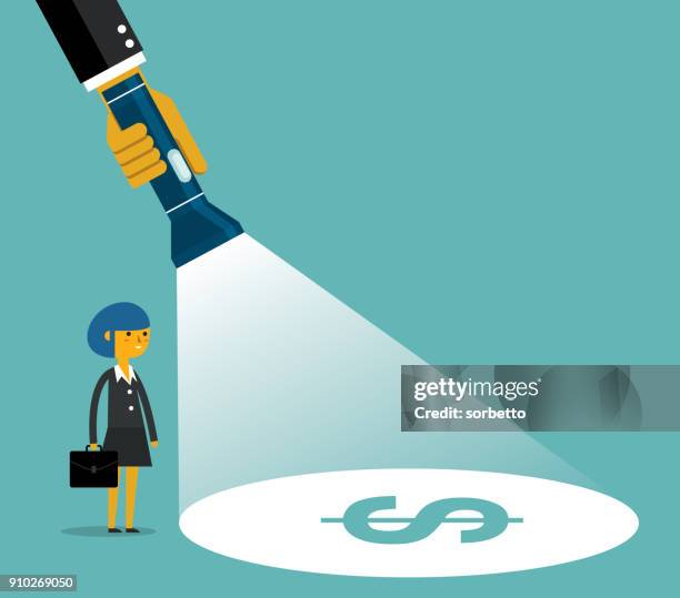 making money - businesswoman - flashlight stock illustrations