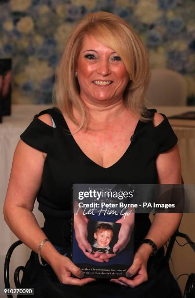 Denise Fergus, the mother of murdered toddler James Bulger, with her book 'I Let Him Go' during its launch in The Suites Hotel in Knowsley,...