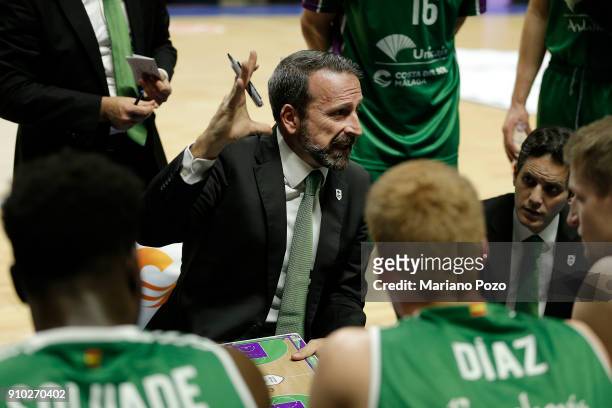 Joan Plaza, Head Coach of Unicaja Malaga in action during the 2017/2018 Turkish Airlines EuroLeague Regular Season Round 20 game between Unicaja...