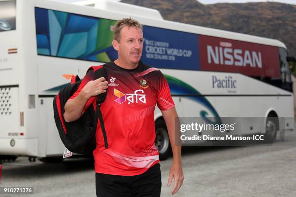 Damien Wright, coach of Bangladesh, arrives ahead of the ICC U19 Cricket World Cup match between India and Bangladesh at John Davies Oval on January...