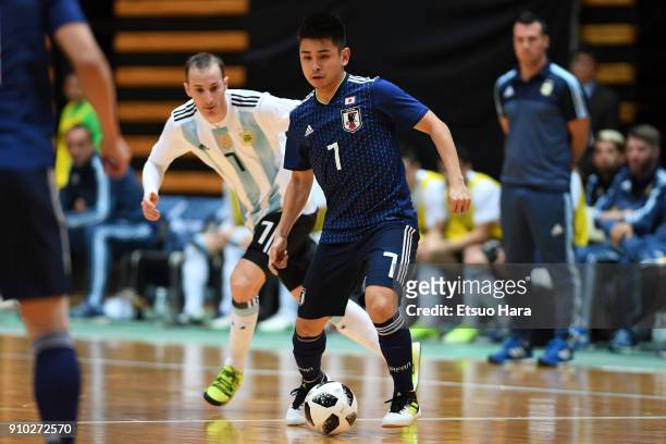Katsutoshi Rafael Henmi of Japan in action during the Futsal international friendly match between Japan and Argentina at the Ota City General...