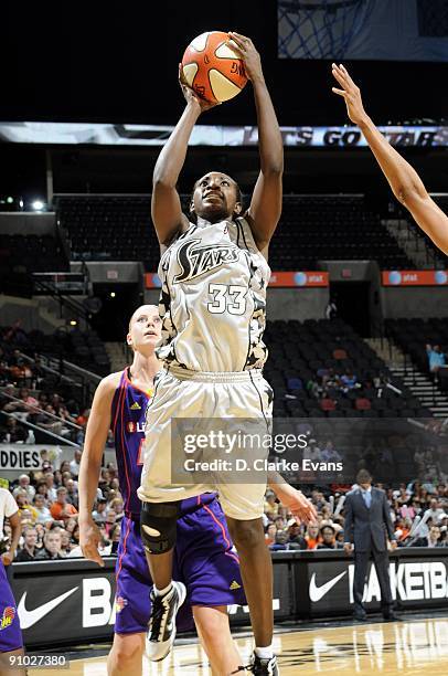 Sophia Young of the San Antonio Silver Stars goes up for a shot in Game One of the Western Conference Semifinals during the 2009 WNBA Playoffs...