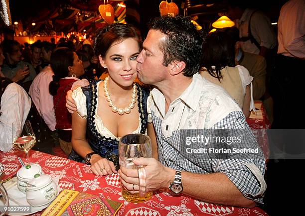 Lothar Matthaeus and wife Kristina Liliana attend the Davidoff wiesn 2009 at Hippodrom at the Theresienwiese on September 22, 2009 in Munich,...