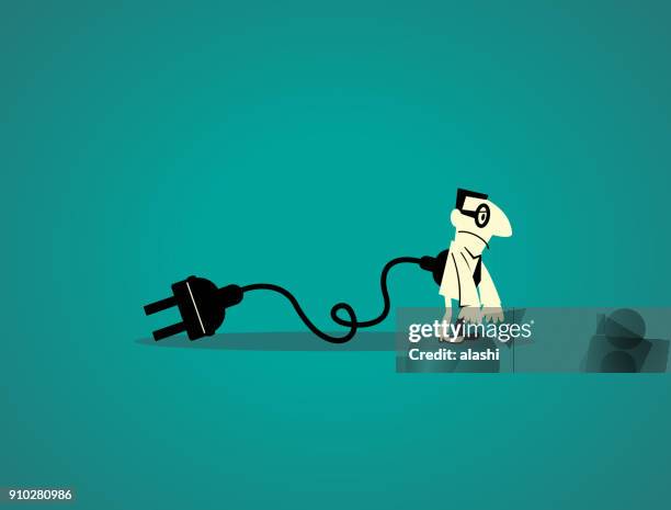 need to charge energy power, businessman with electric plug - wired stock illustrations