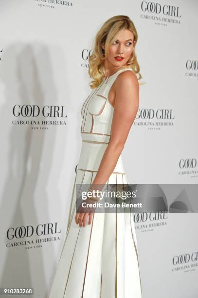 Karlie Kloss attends the launch of Carolina Herrera's new fragrance "Good Girl" with campaign face Karlie Kloss at One Horse Guards on January 25,...