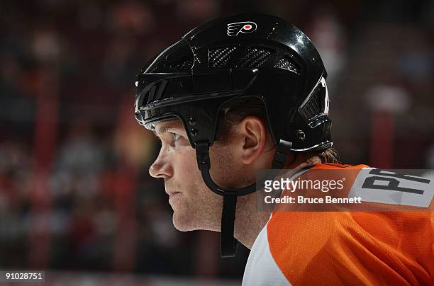 Chris Pronger of the Philadelphia Flyers skates against the Detroit Red Wings during preseason action at the Wachovia Center on September 22, 2009 in...
