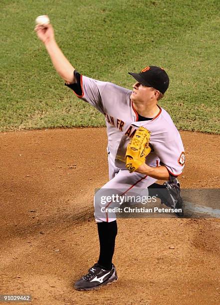 Starting pitcher Matt Cain of the San Francisco Giants pitches against the Arizona Diamondbacks during the major league baseball game at Chase Field...