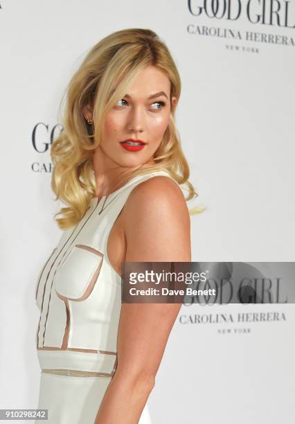 Karlie Kloss attends the launch of Carolina Herrera's new fragrance "Good Girl" with campaign face Karlie Kloss at One Horse Guards on January 25,...