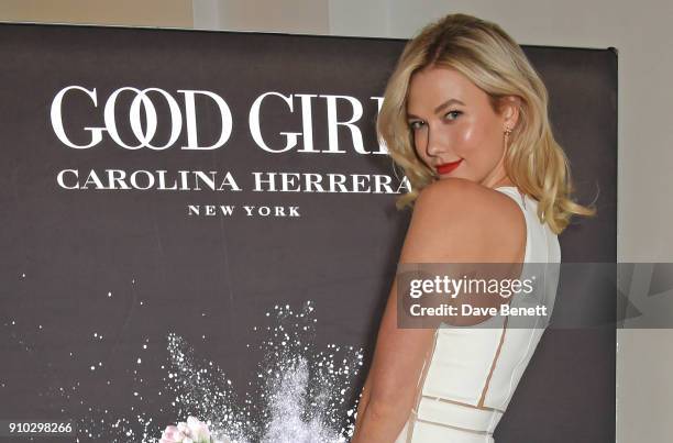 Karlie Kloss attends the launch of Carolina Herrera's new fragrance "Good Girl" with campaign face Karlie Kloss at One Horse Guards on January 25,...