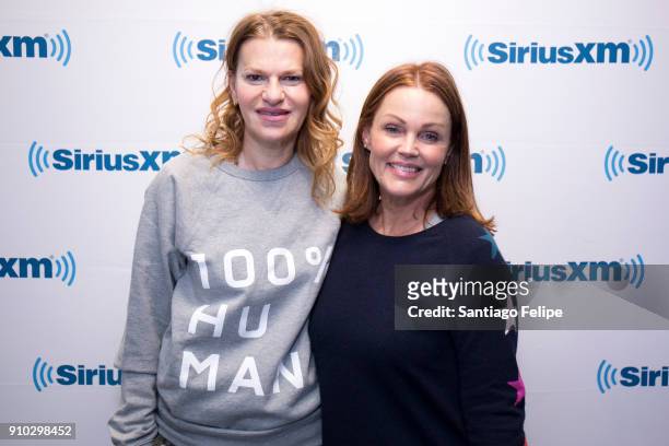 Sandra Bernhard and Belinda Carlise visit SiriusXM Studios on January 25, 2018 in New York City.