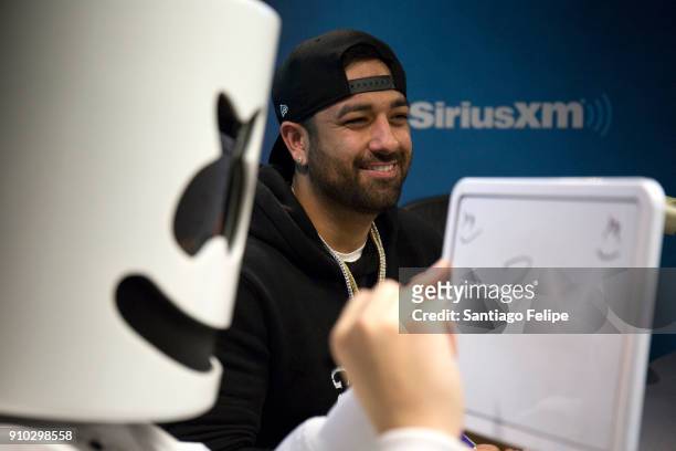 Marshmallow and manager Moe Shalizi visit SiriusXM Studios on January 25, 2018 in New York City.