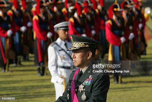 South Korea's new Defence Minister Kim Tae-Young attends during his farewell ceremony of the Joint Chiefs of Staff and before a inaugural ceremony...