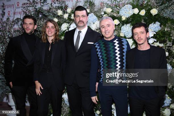 Arnaud Valois, Adele Haenel,a guest, Robin Campillo and Nahuel Perez Biscayart attend the 16th Sidaction as part of Paris Fashion Week on January 25,...