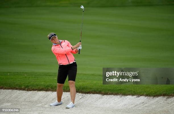 Brooke Henderson of Canada hits her second shot on the 6th hole during the first round of the Pure Silk Bahamas LPGA Classic at the Ocean Club Golf...