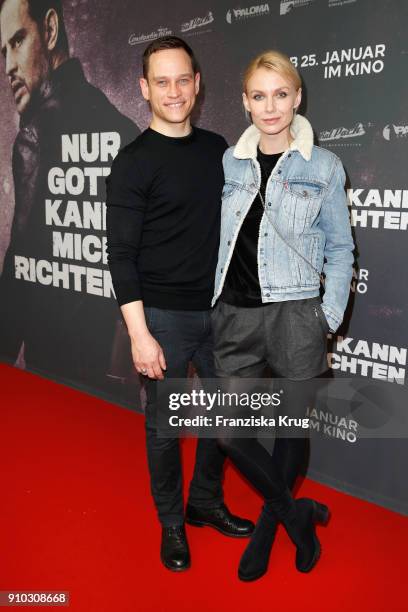 Vinzenz Kiefer and his wife Masha Tokareva attend the 'Nur Gott kann mich richten' Screening at Cubix Alexanderplatz on January 25, 2018 in Berlin,...