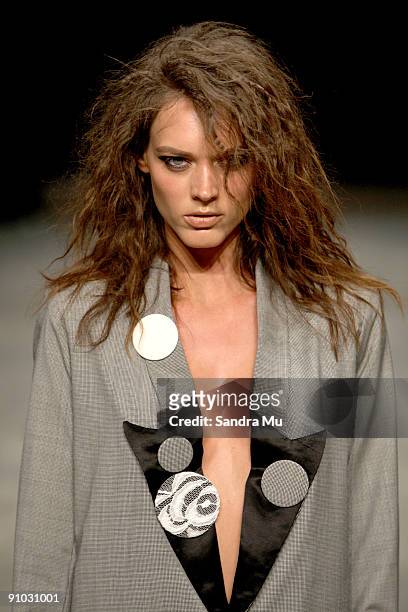 Model showcases a design by Salasai on day two of Air New Zealand Fashion Week 2009 at at Shed One, Viaduct Harbour on September 23, 2009 in...