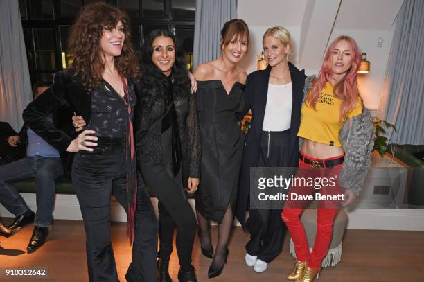 Jess Morris, Serena Rees, Teresa Tarmey, Poppy Delevingne and Mary Charteris attend the launch of Teresa Tarmey's new 'at home facial system' at...