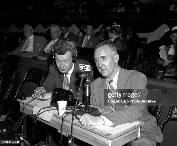 Radio covers the 1944 Republican National Convention, in Chicago, Illinois. Pictured is CBS Radio news reporter Bill Henry . June 27, 1944.