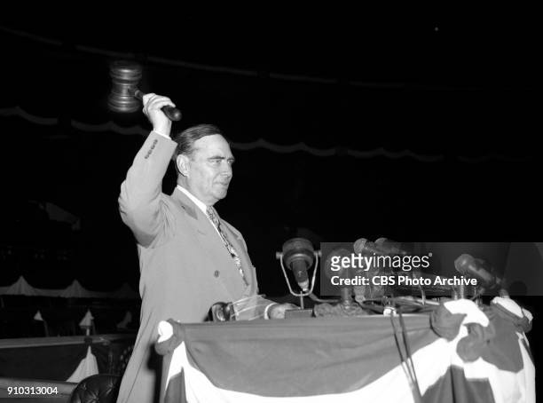 Radio covers the 1944 Republican National Convention, in Chicago, Illinois. Representative Joseph William Martin Jr. Of Massachusetts addresses the...