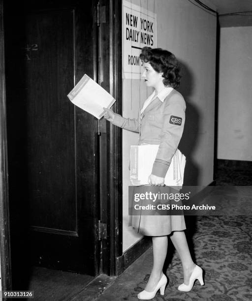 Radio covers the 1944 Republican National Convention, in Chicago, Illinois. Irene Perry, a CBS page, provides courier service in delivering CBS press...