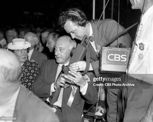 Radio covers the 1944 Republican National Convention, in Chicago, Illinois. June 27, 1944. California delegate and movie producer Cecil B. DeMille is...