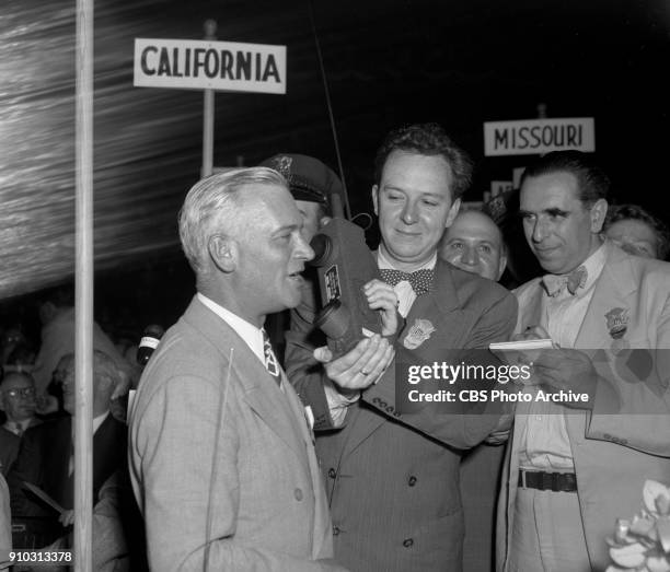 Radio covers the 1944 Republican National Convention, in Chicago, Illinois. June 27, 1944. Left to right: Illinois Governor Dwight H. Green...