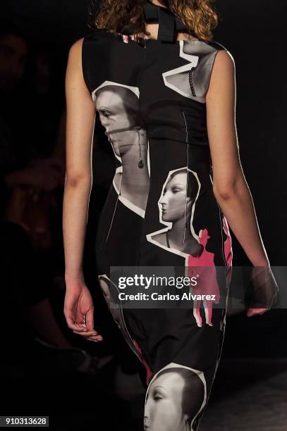 Model walks the runway at the Juan Vidal fashion show during the Mercedes Benz Fashion Week Autumn/Winter 2018 at the Casa de Correos on January 25,...