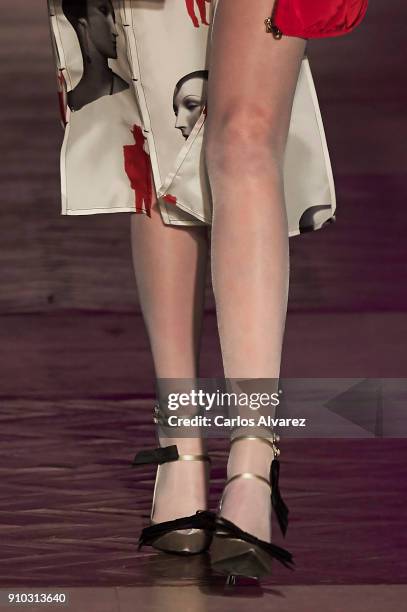 Model walks the runway at the Juan Vidal fashion show during the Mercedes Benz Fashion Week Autumn/Winter 2018 at the Casa de Correos on January 25,...