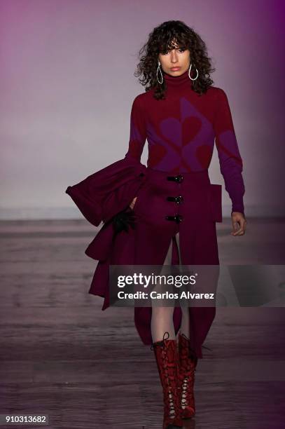 Model walks the runway at the Juan Vidal fashion show during the Mercedes Benz Fashion Week Autumn/Winter 2018 at the Casa de Correos on January 25,...