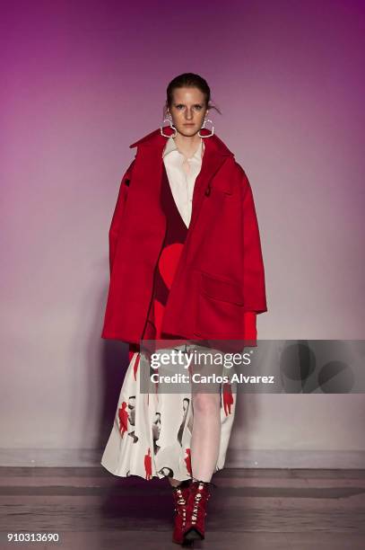 Model walks the runway at the Juan Vidal fashion show during the Mercedes Benz Fashion Week Autumn/Winter 2018 at the Casa de Correos on January 25,...