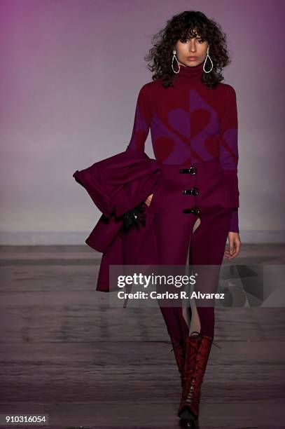 Model walks the runway at the Juan Vidal fashion show during the Mercedes Benz Fashion Week Autumn/Winter 2018 at the Casa de Correos on January 25,...