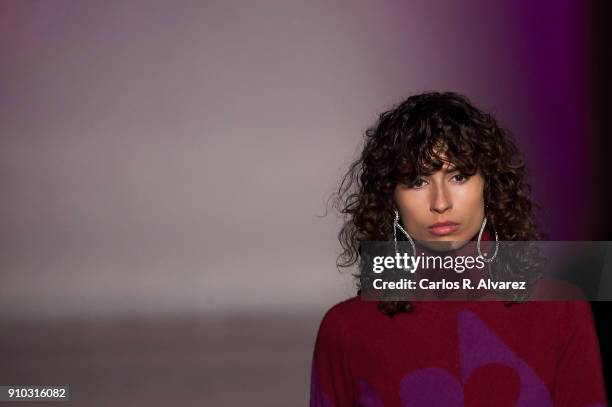 Model walks the runway at the Juan Vidal fashion show during the Mercedes Benz Fashion Week Autumn/Winter 2018 at the Casa de Correos on January 25,...