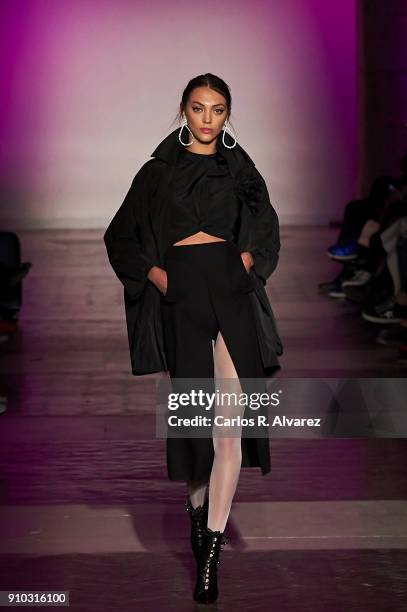 Model walks the runway at the Juan Vidal fashion show during the Mercedes Benz Fashion Week Autumn/Winter 2018 at the Casa de Correos on January 25,...