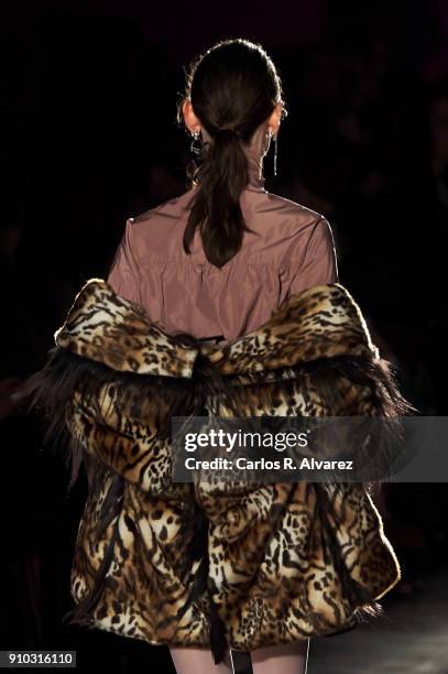 Model walks the runway at the Juan Vidal fashion show during the Mercedes Benz Fashion Week Autumn/Winter 2018 at the Casa de Correos on January 25,...