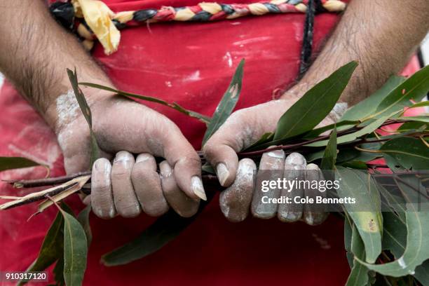 Welcome to Country and a smoking ceremony is performed at the Wugulora Ceremony at Barangaroo on January 26, 2018 in Sydney, Australia. Australia...