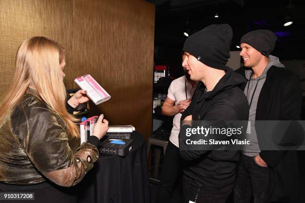 Tim Hanseroth and Phil Hanseroth with Foreo in the gifting lounge at the 60th Annual GRAMMY Awards MusiCares Person Of The Year at Radio City Music...