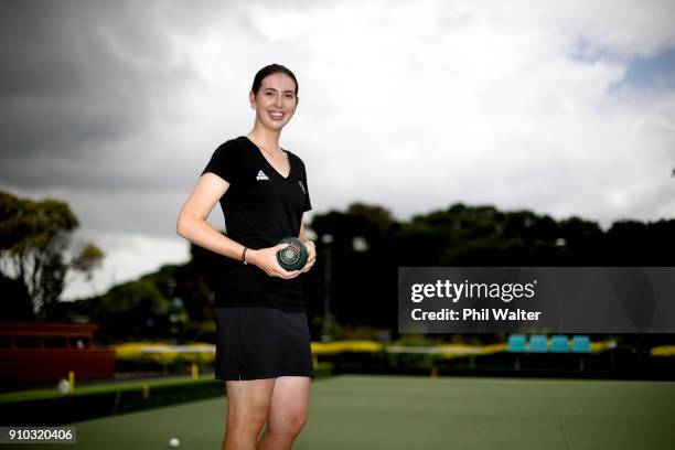 Tayla Bruce poses for a portrait during the New Zealand Commonwealth Games Bowls Squad Announcement at the Mt Eden Bowling Club on January 26, 2018...