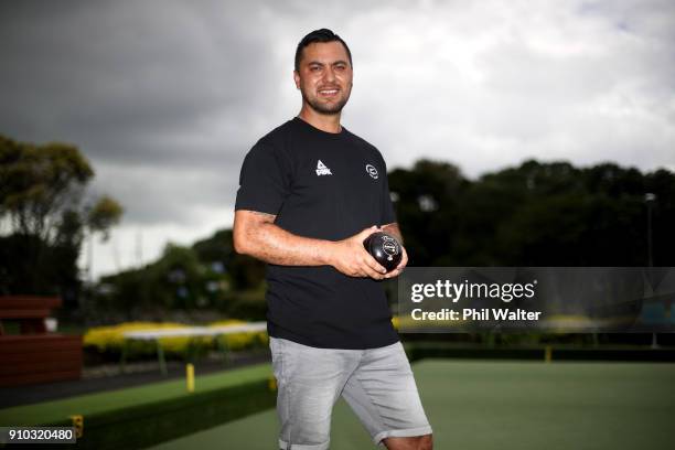 Shannon McIlroy poses for a portrait during the New Zealand Commonwealth Games Bowls Squad Announcement at the Mt Eden Bowling Club on January 26,...