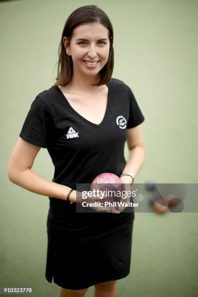 Tayla Bruce poses for a portrait during the New Zealand Commonwealth Games Bowls Squad Announcement at the Mt Eden Bowling Club on January 26, 2018...