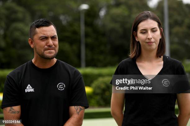 Tayla Bruce and Shannon McIlroy during the New Zealand Commonwealth Games Bowls Squad Announcement at the Mt Eden Bowling Club on January 26, 2018 in...