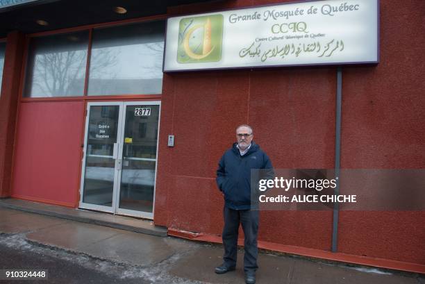 Mohamed Labidi, president of the Islamic Cultural Center of Quebec, stands outside the facility in Quebec City on January 12 where an attack took...