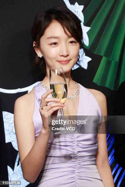 Actress Zhou Dongyu attends the opening ceremony of Boucheron's jewelry store on January 25, 2018 in Shanghai, China.