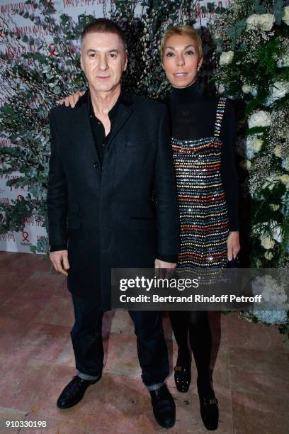 Etienne Daho and Mathilde Favier attend the 16th Sidaction as part of Paris Fashion Week on January 25, 2018 in Paris, France.