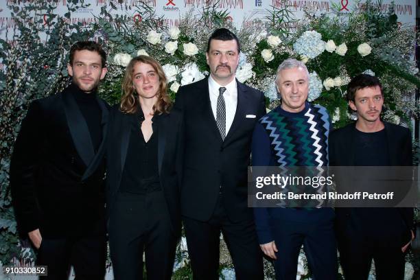 Arnaud Valois, Adele Haenel, a guest, Robin Campillon and Nahuel Perez Biscayart attend the 16th Sidaction as part of Paris Fashion Week on January...