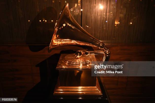 Grammy Award displayed at the Producers and Engineers Wing 11th Annual GRAMMY Week Event Honoring Swizz Beatz And Alicia Keys at The Rainbow Room on...