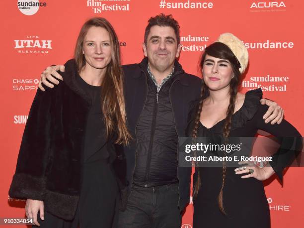 Musician Maggie Clifford, director Eugene Jarecki and singer Kat Wright attend "The King" Premiere during the 2018 Sundance Film Festival at The Marc...