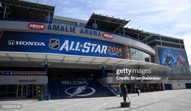 Advertising for the 2018 NHL All Star weekend seen at the Amalie Arena on January 25, 2018 in Tampa, Florida.