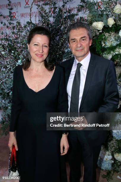 French Health Minister Agnes Buzyn and her husband professor Yves Levy attend the 16th Sidaction as part of Paris Fashion Week on January 25, 2018 in...