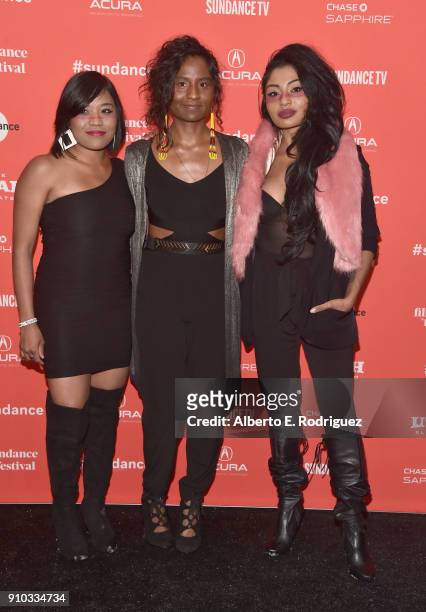 Musicians Dorothy Cuyler, Carla Cuylear and Natasha Cuylear attend "The King" Premiere during the 2018 Sundance Film Festival at The Marc Theatre on...
