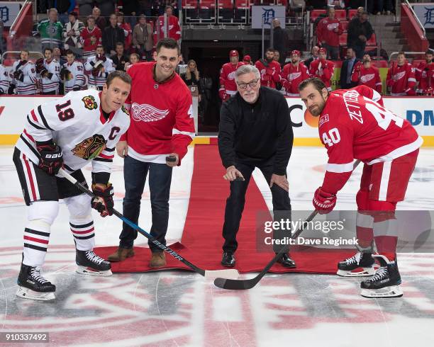 From L to R Detroit Tigers pitcher Matthew Boyd and class of 2018 baseball hall of famer former Detroit Tiger Jack Morris drops the puck between...